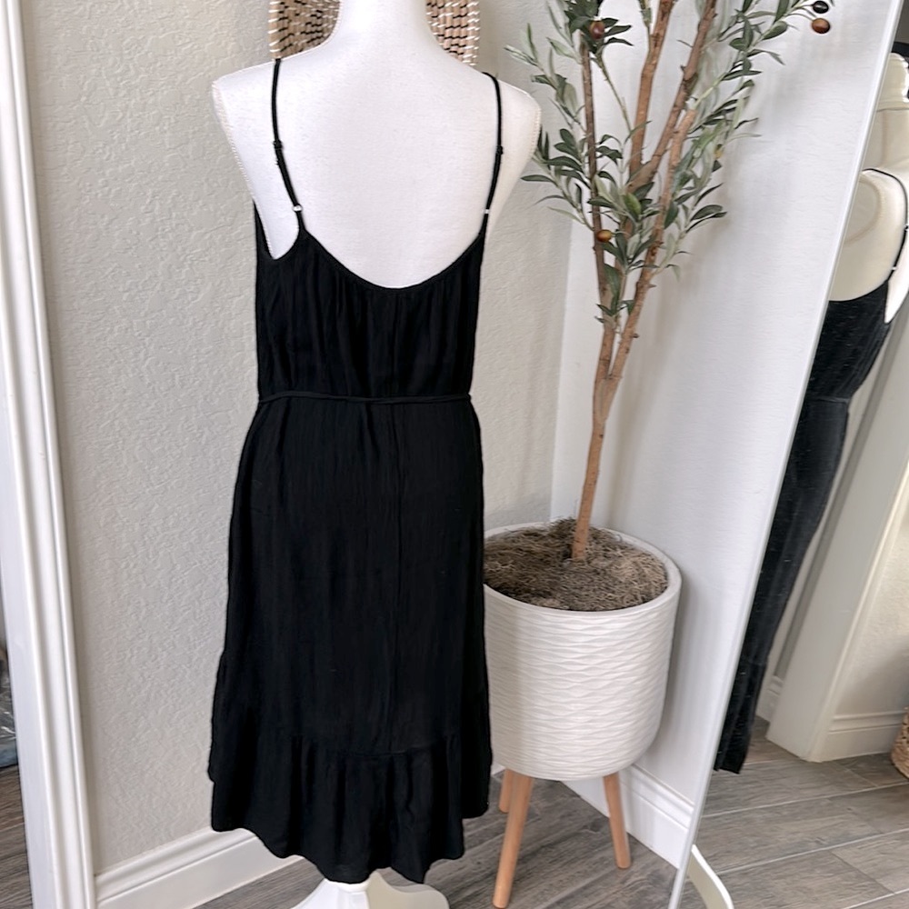 H&M LOGG Line Women’s Classic Black Midi Gauze Boho Dress Tassel Tie Size Small - Picture 7 of 13